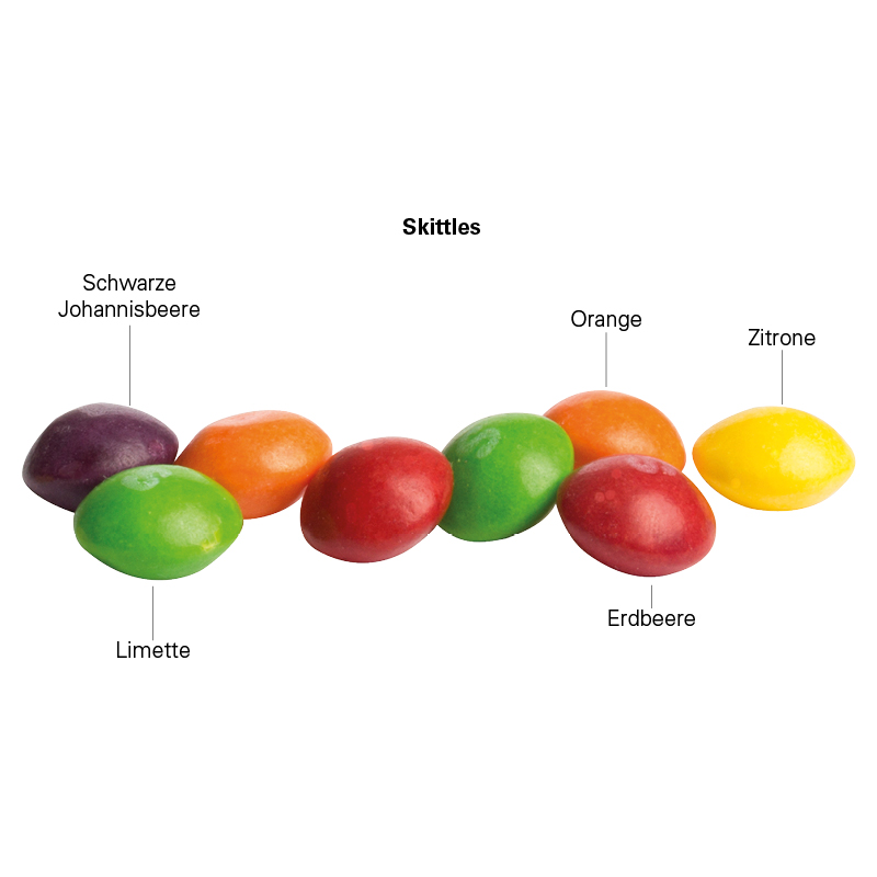 Minitüte 10 g, weiße Folie, Skittles Fruits Kaubonbons