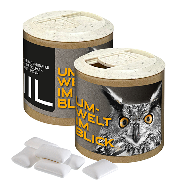 Papier-Werbedose mit Zuckerfreiem Kaugummi, 84g Papier-Werbedose mit Zuckerfreiem Kaugummi, 84g
