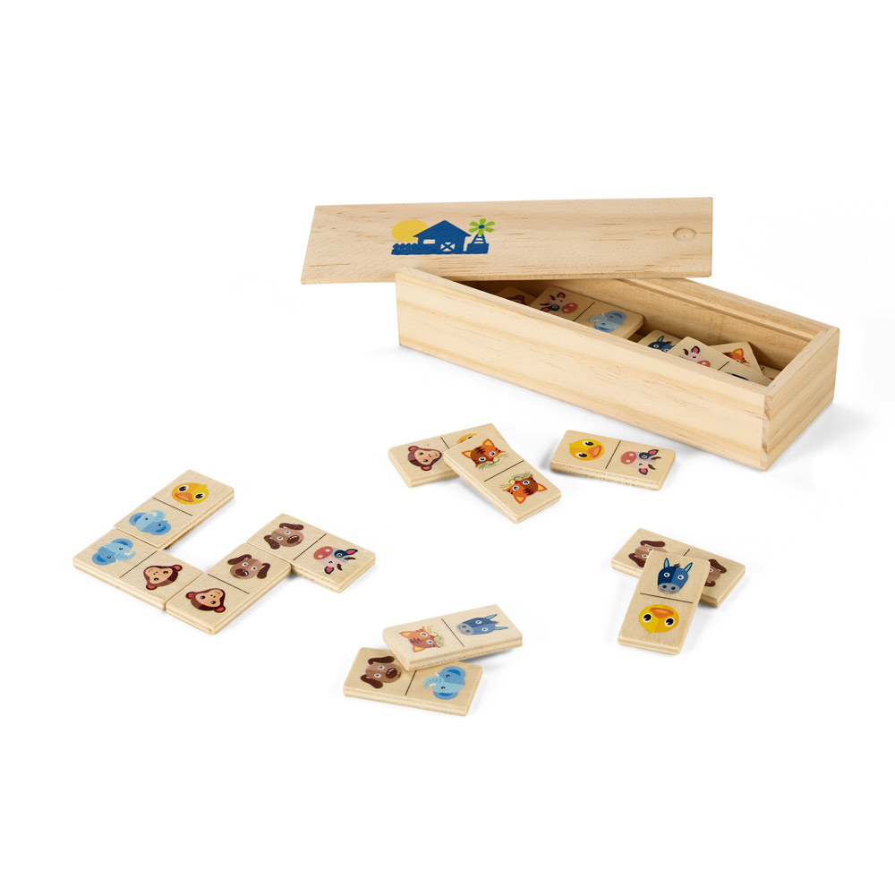 DOMIN Domino-Spiel aus Holz mit 28 Tierfiguren