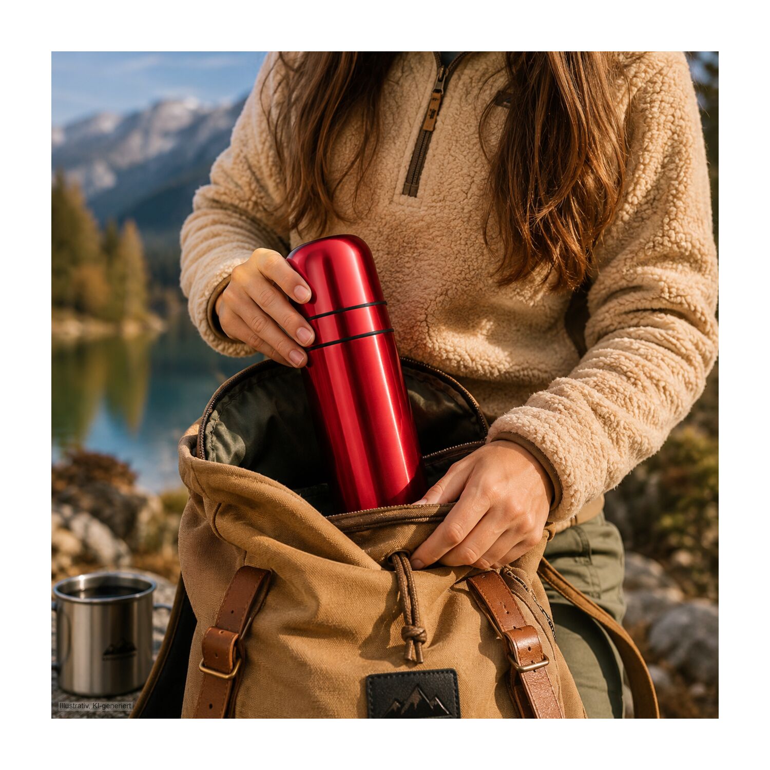 ROMINOX® Isolierkanne // Cup in Cup - mit 2 Deckeln - Silber