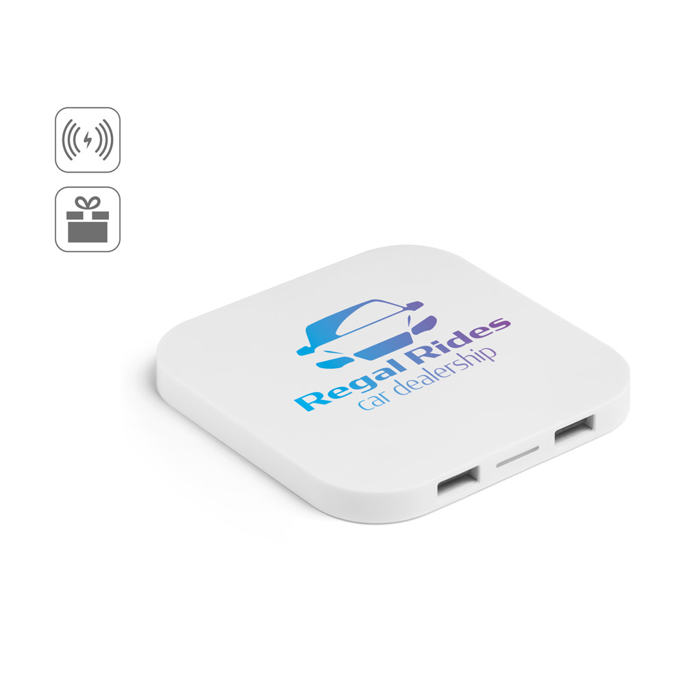 CAROLINE Superschnelles 15W wireless Ladegerät mit HUB 2 USB-A Anschlüssen aus Recyceltes ABS (60% rABS)