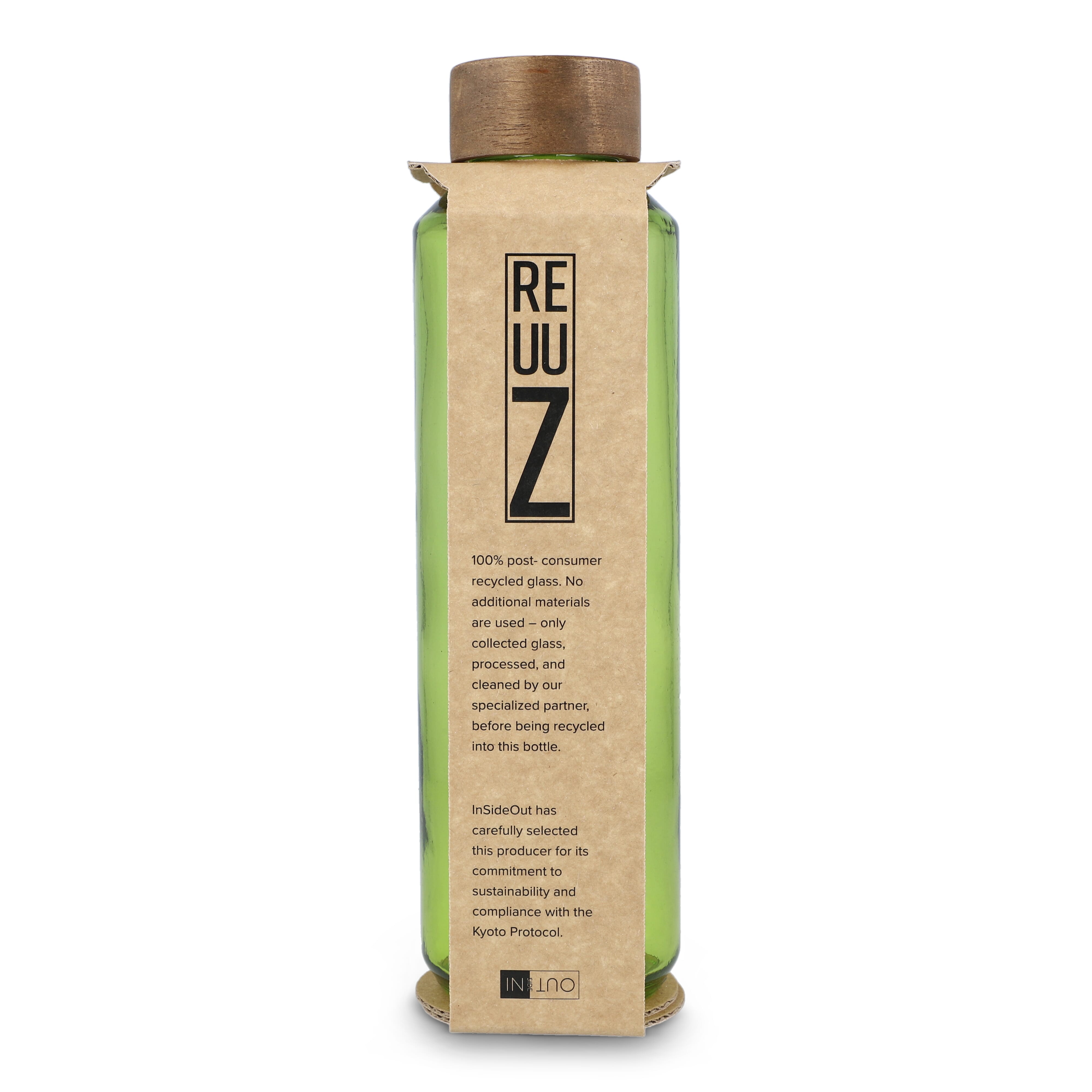 InSideOut Recycelte Glaswasserflasche ReuuZ mit Holzverschluss 650 ml