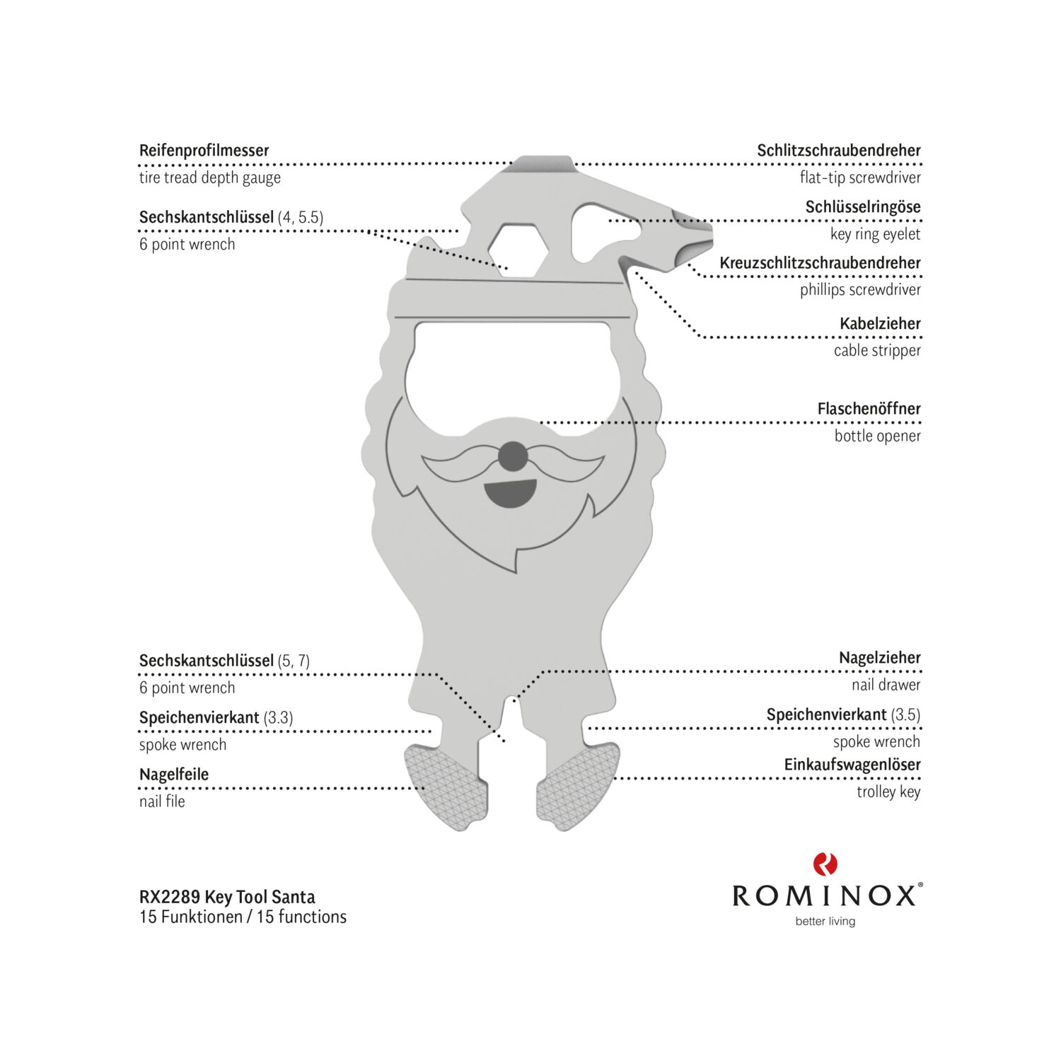 Geschenkartikel: ROMINOX® Key Tool Santa / Weihnachtsmann (16 Funktionen) im Motiv-Mäppchen Frohe Weihnachten