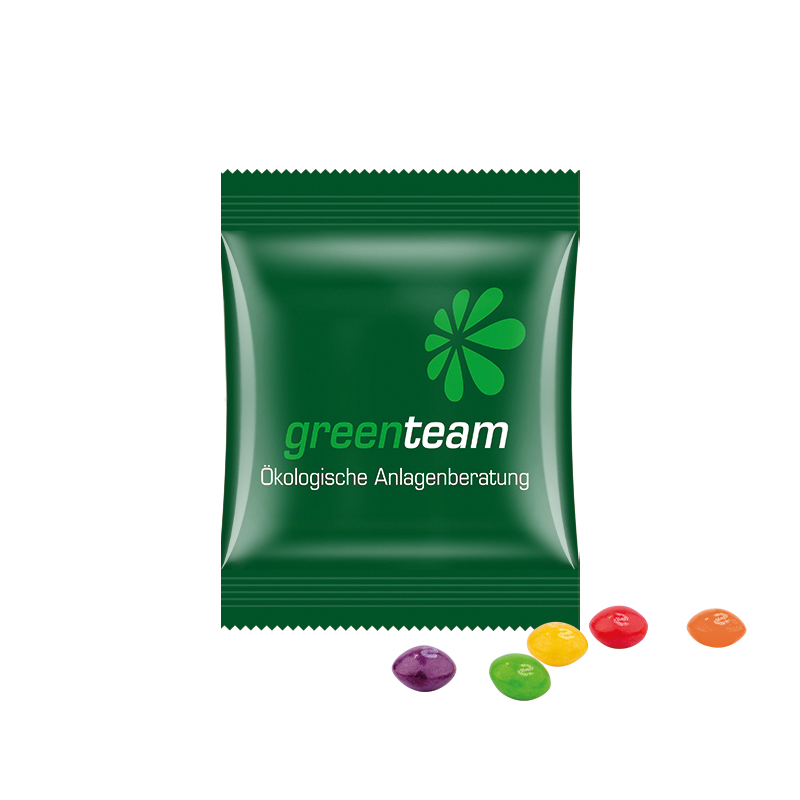 Minitüte, 10 g, kompostierbare Folie weiß, Skittles Fruits Kaubonbons Minitüte, 10 g, kompostierbare Folie weiß, Skittles Fruits Kaubonbons