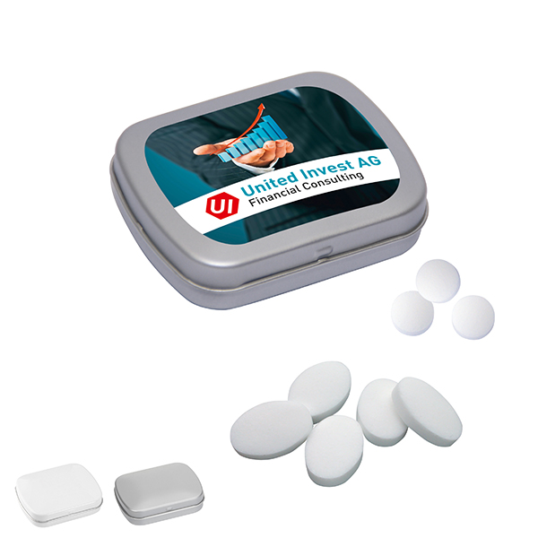 MINI-Klappdose mit Pfefferminzpastillen, 20g MINI-Klappdose mit Pfefferminzpastillen, 20g