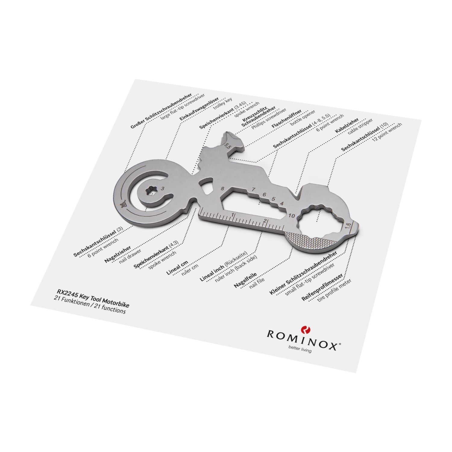Geschenkartikel: ROMINOX® Key Tool Motorbike / Motorrad (21 Funktionen) im Motiv-Mäppchen Frohe Weihnachten
