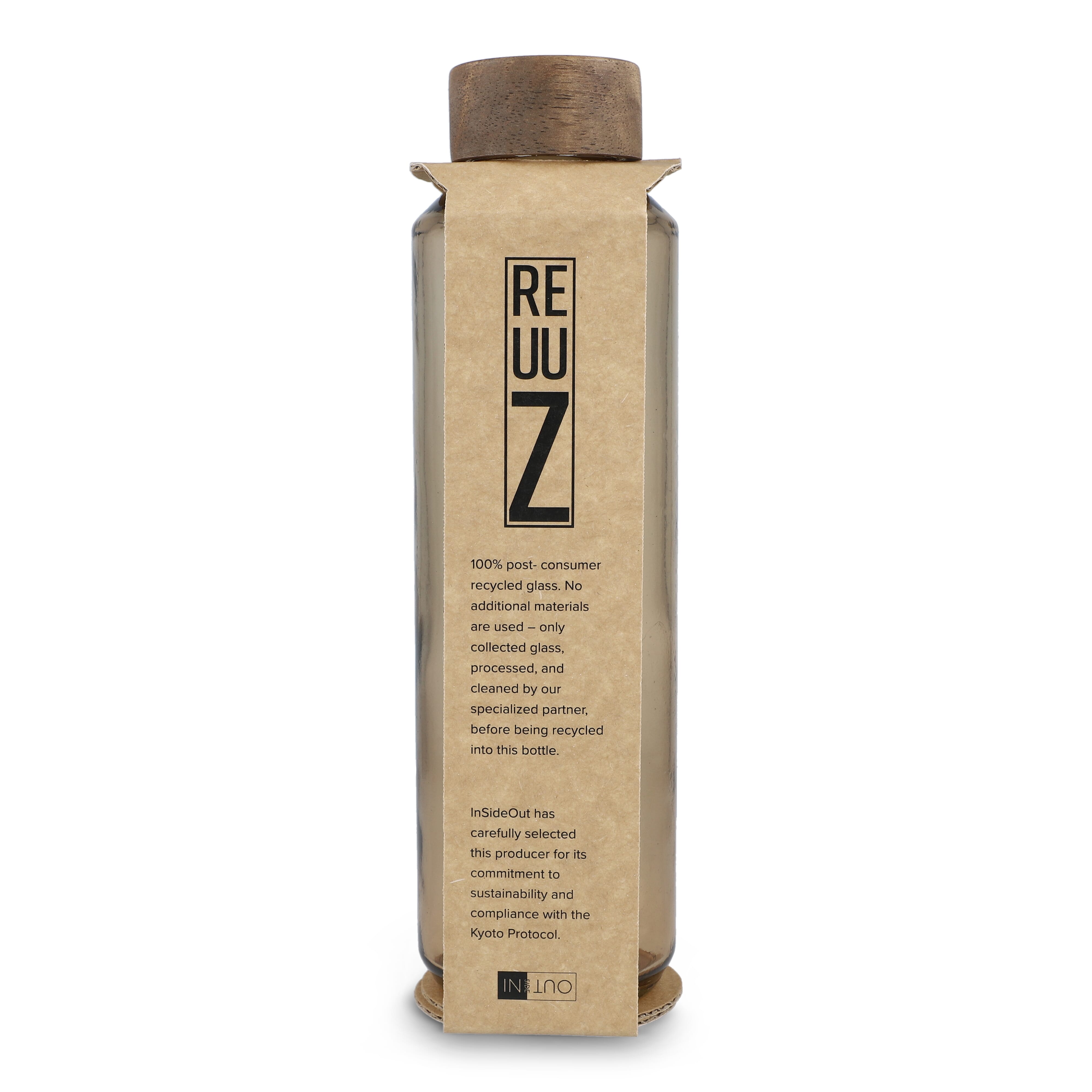 InSideOut Recycelte Glaswasserflasche ReuuZ mit Holzverschluss 650 ml