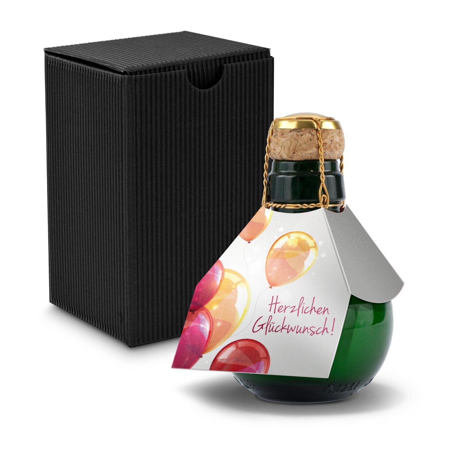Kleinste Sektflasche der Welt! Herzlichen Glückwunsch - Inklusive Geschenkkarton in Schwarz, 125 ml