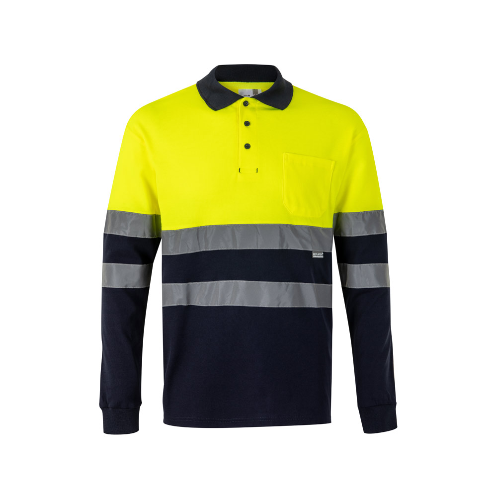 VL PLUTO LARGE Zweifarbiges Piqué-Poloshirt (150g / m²) mit langen Ärmeln, aus Baumwolle (55%) und Polyester (45%)