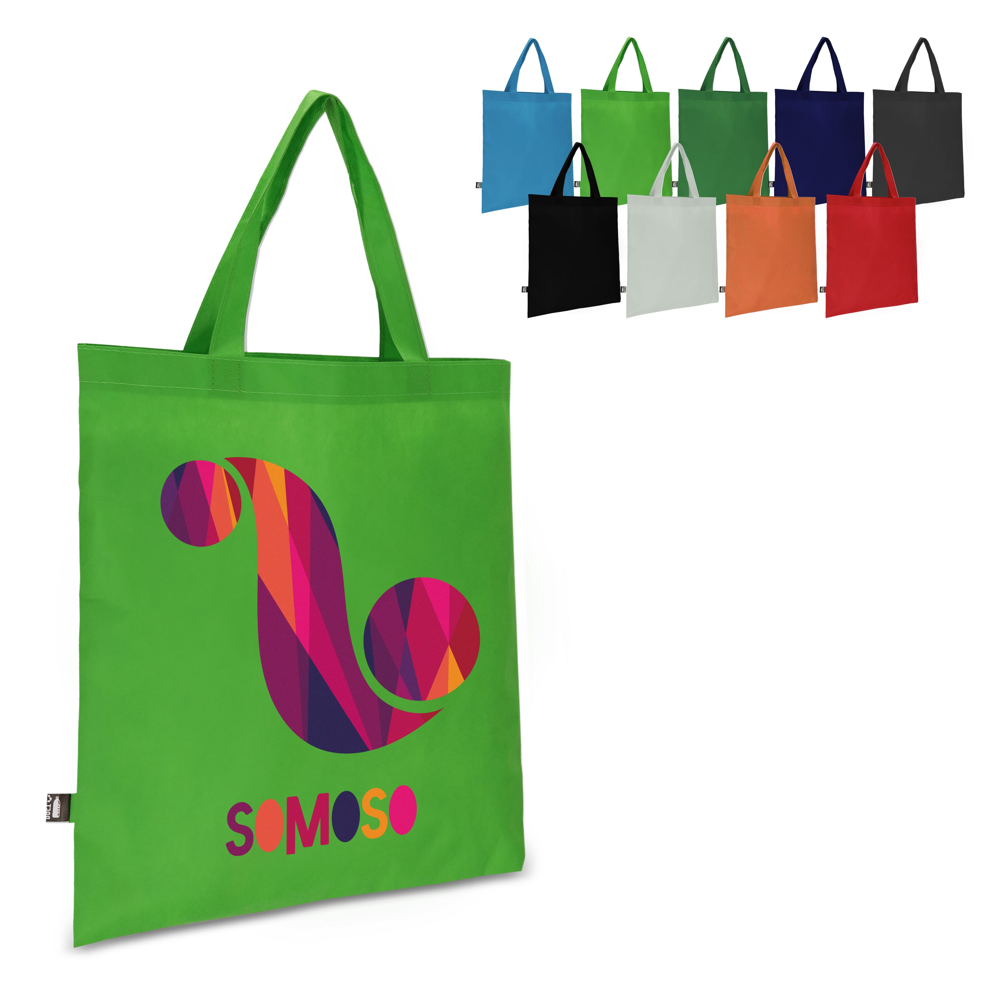 R-PET Tragetasche aus Non Woven mit kurzen Griffen 38 x 42cm 75g / m²