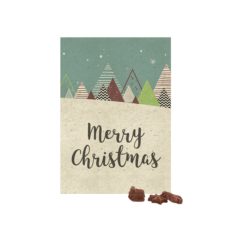 Classic Wand Adventskalender, Hülle aus Graspapier, Hochformat, Blister gefüllt, Friedel Vollmilch-Schokotäfelchen Classic Wand Adventskalender, Hülle aus Graspapier, Hochformat, Blister gefüllt, Friedel Vollmilch-Schokotäfelchen