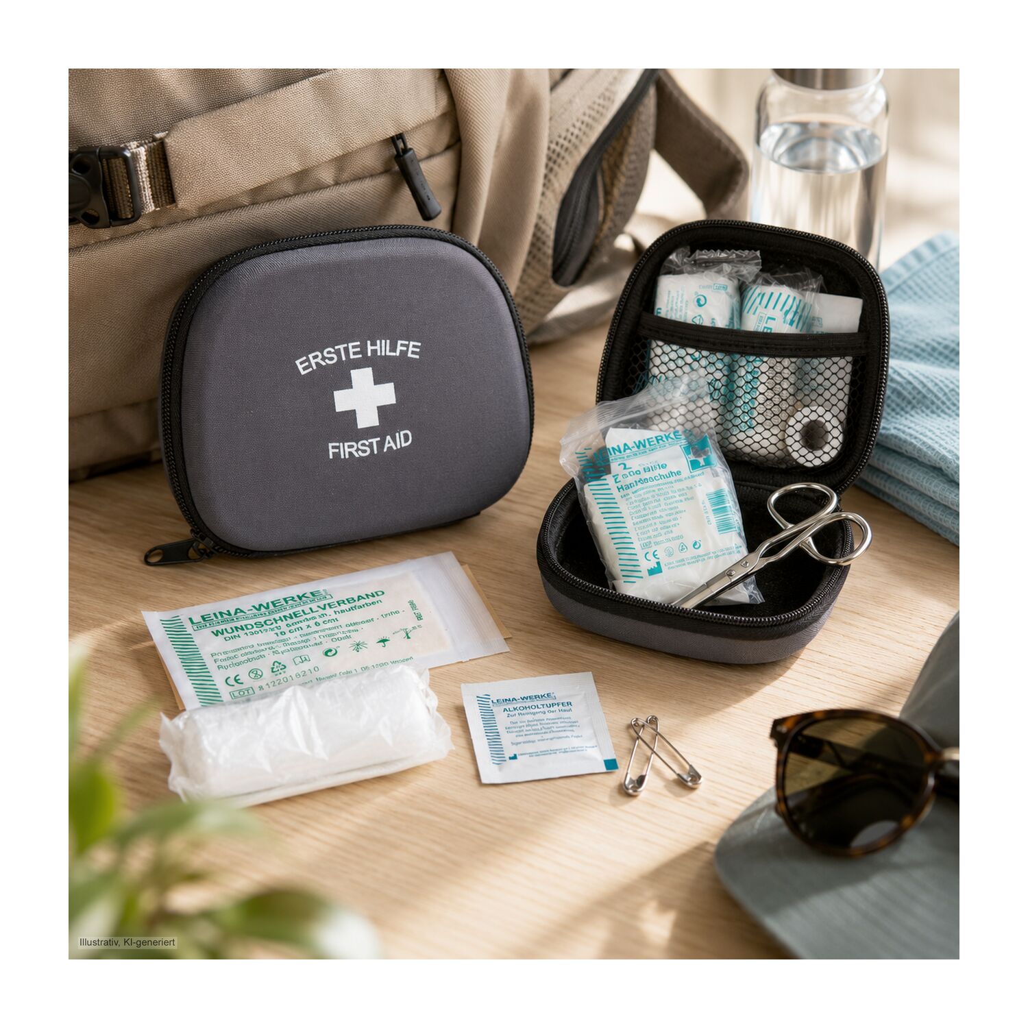 First Aid Kit grau - Erste Hilfe Set, 12-teilig, deutsche Markenware