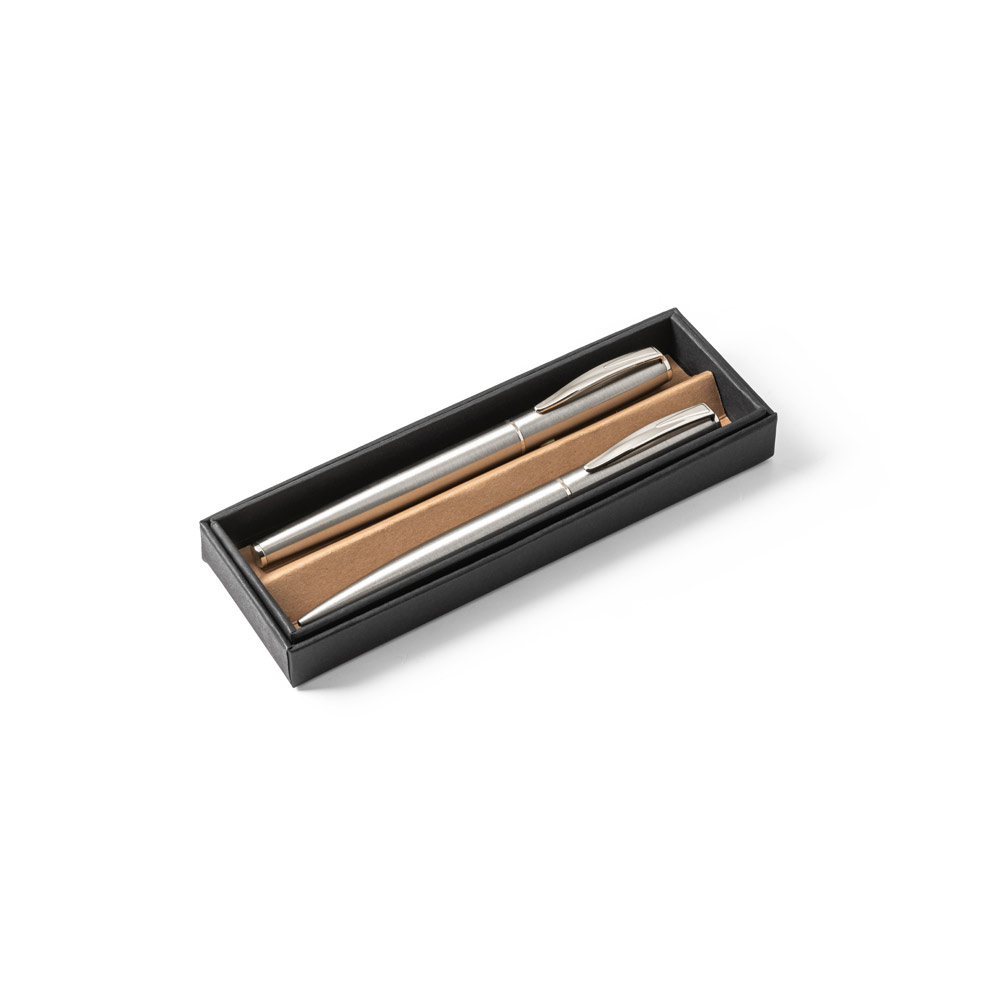 ELLA Roller- und Kugelschreiberset mit Gehäuse aus Edelstahl (53% rSS) und Clip