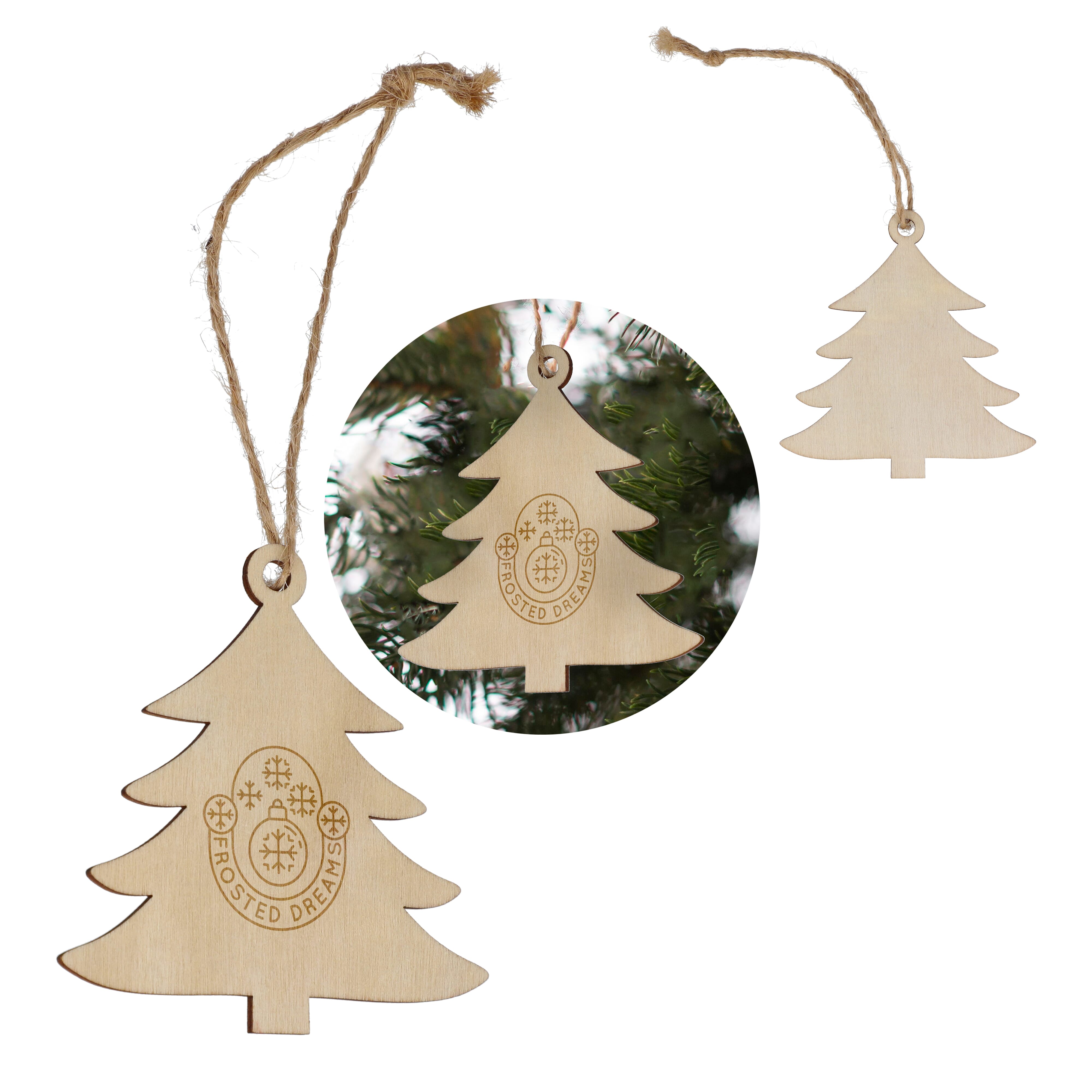 Baumförmiges Weihnachtsornament aus Holz als Kundenpräsent mit Firmenlogo - Farbe: Natur | LT90283N0094
