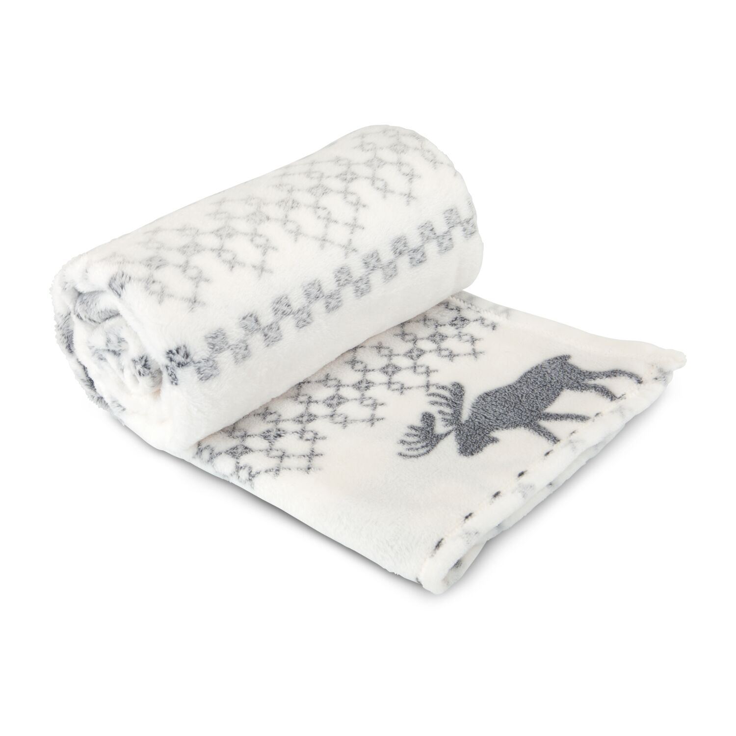 Kuscheldecke Rudolph weiß / grau - 120 x 150 cm, 190 g / m²