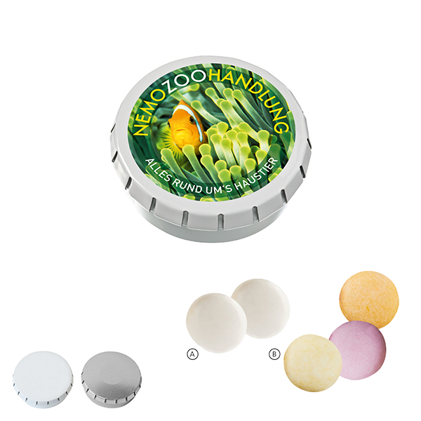 SUPER-MINI-Drück-mich-Dose mit mentos, 22g SUPER-MINI-Drück-mich-Dose mit mentos, 22g