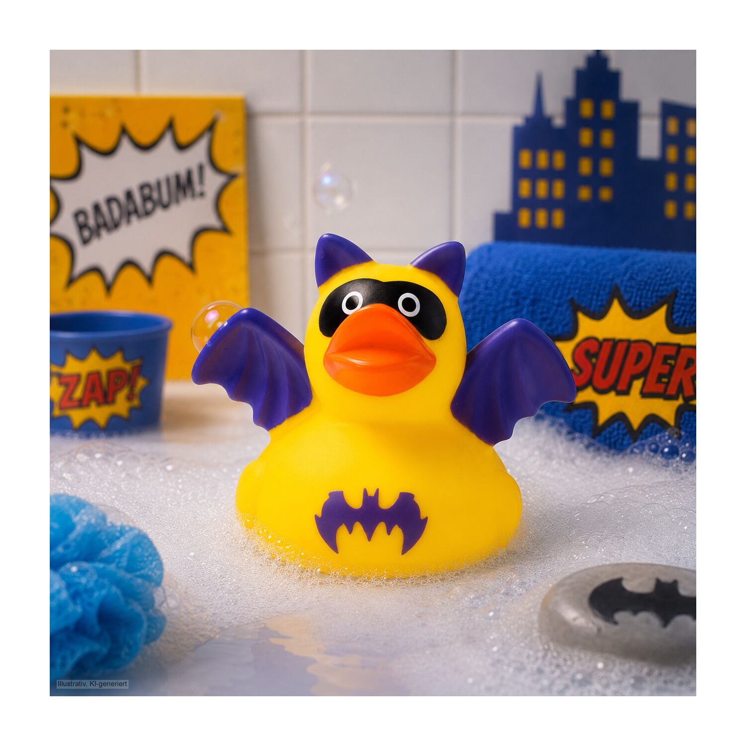 Werbeente Batduck Superheld gelb-lila