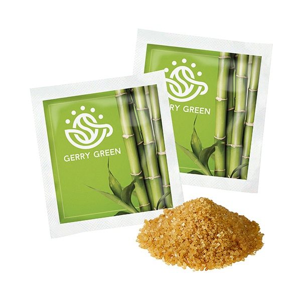 Brauner Zucker im Papiertütchen Brauner Zucker im Papiertütchen