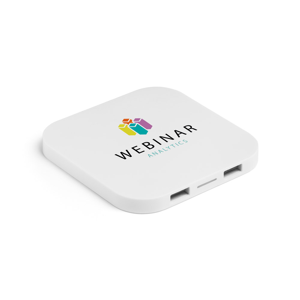 CAROLINE Superschnelles 15W wireless Ladegerät mit HUB 2 USB-A Anschlüssen aus Recyceltes ABS (60% rABS)