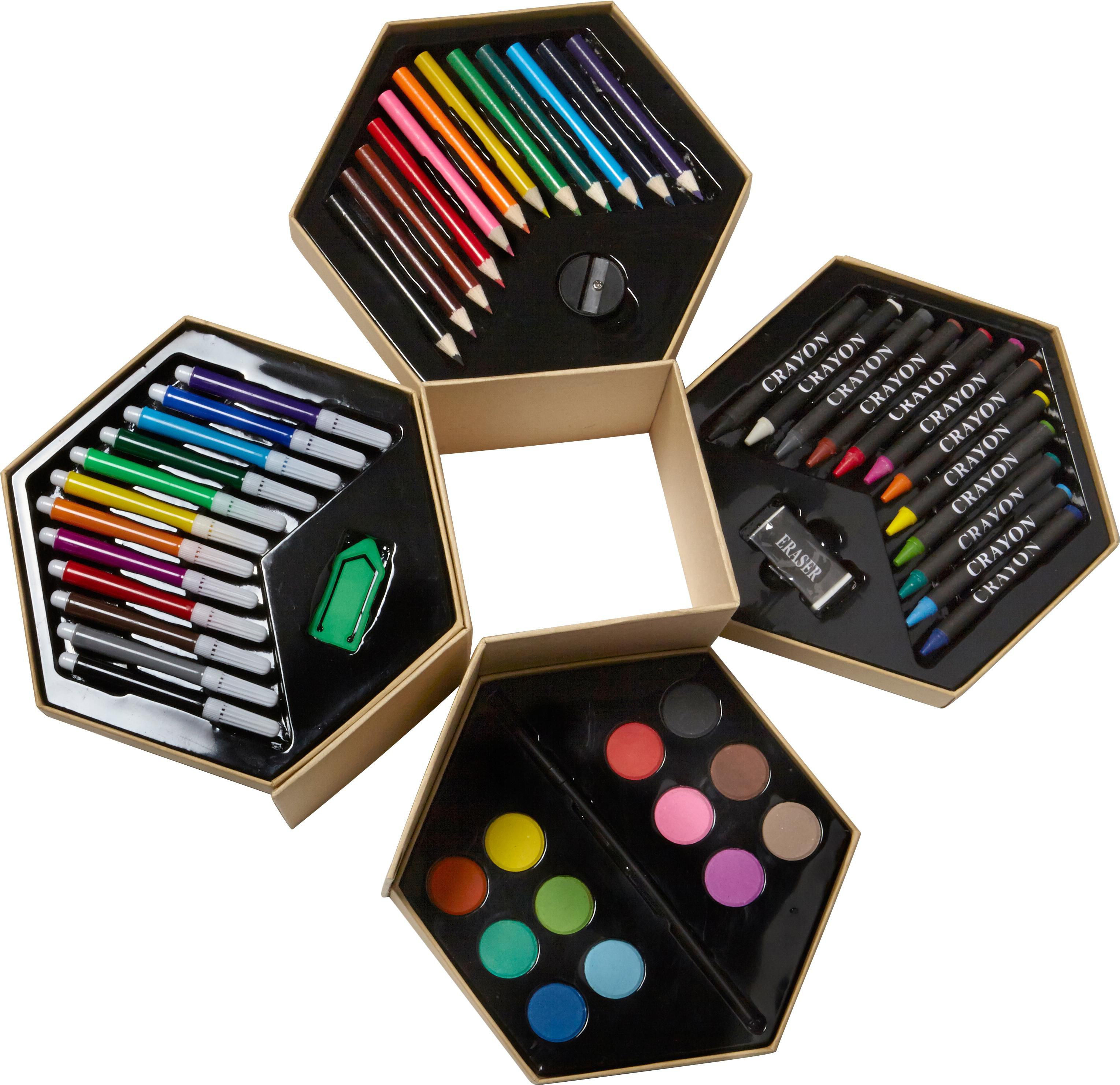 Kunst-Set Kenji | Sechseckige Kartonbox | 54 St.