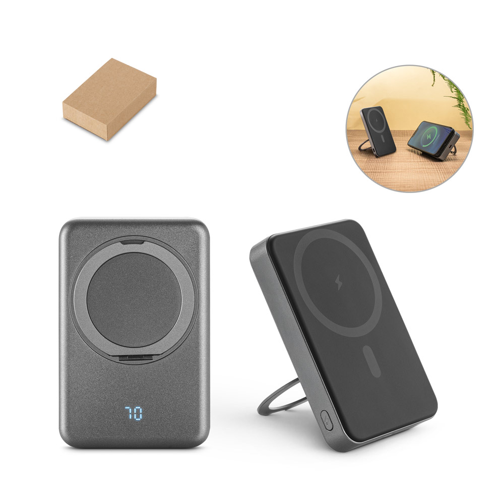 WARSHEL 10 Magnetische Powerbank mit 10.000 mAh und superschnellem kabellosem Ladegerät (15 W) aus recyceltem ABS (100% rABS) mit Ständer