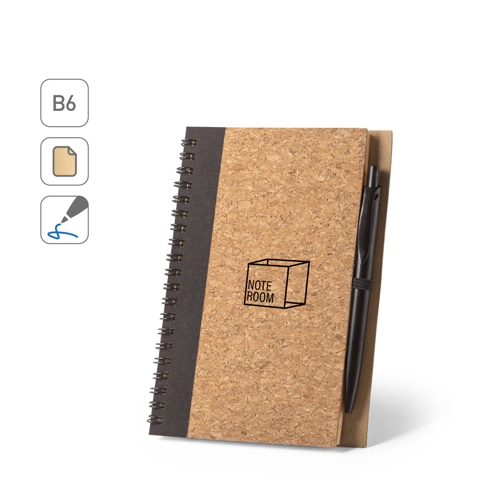 VICENTE B6-Notizbuch aus Kork und Recyceltes Polyester (100% rPET) mit Kugelschreiber