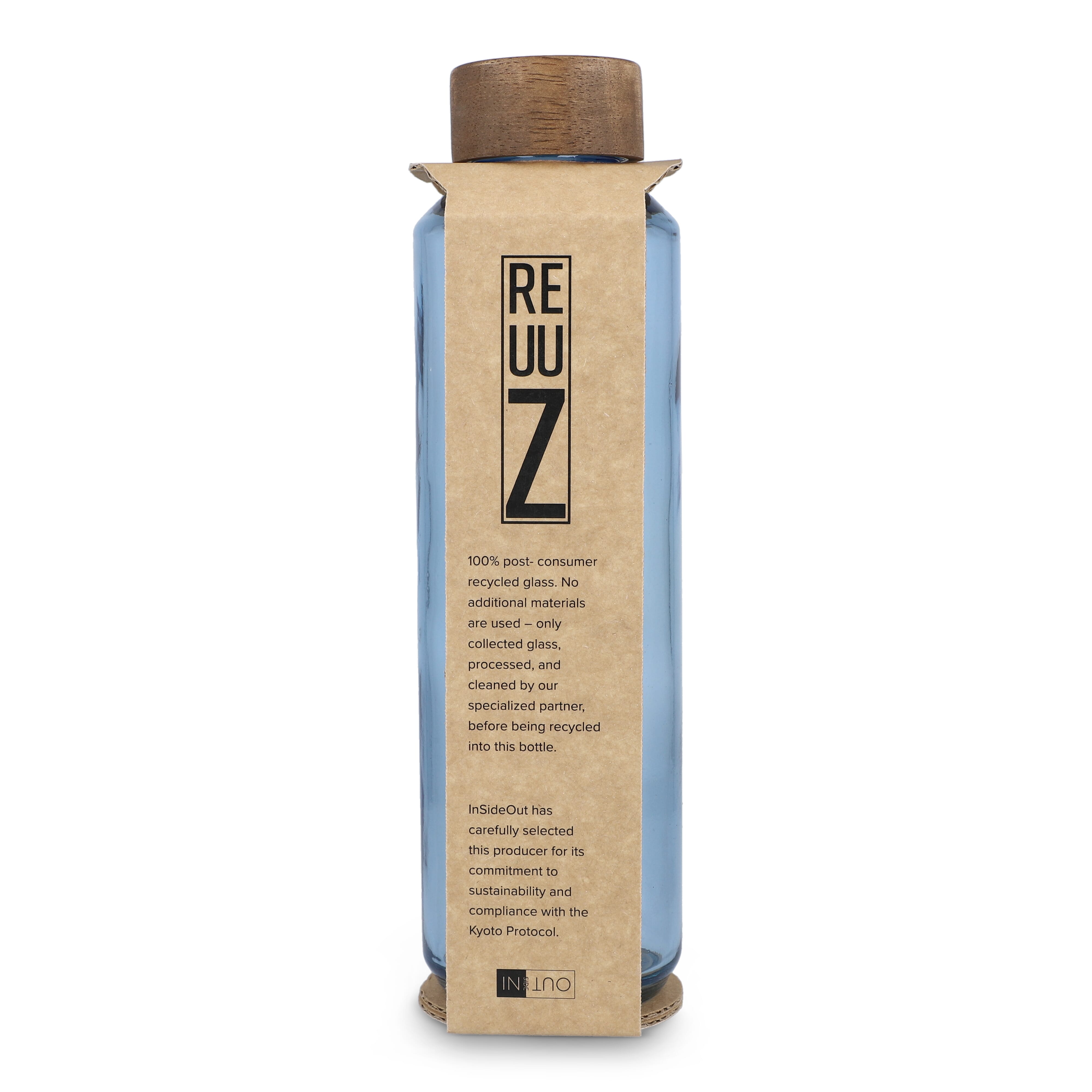 InSideOut Recycelte Glaswasserflasche ReuuZ mit Holzverschluss 650 ml