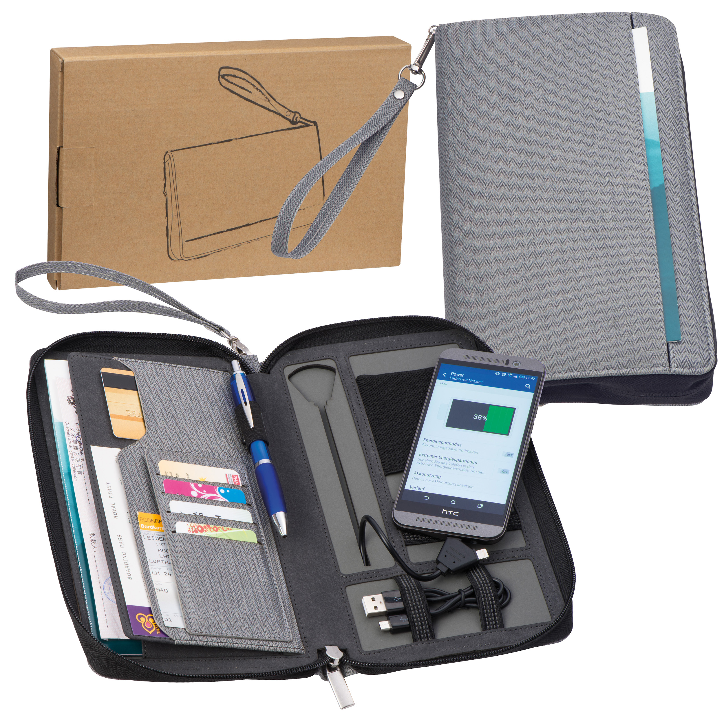 Reisemappe mit integrierter Powerbank 4.000 mAh Reisemappe mit integrierter Powerbank 4.000 mAh