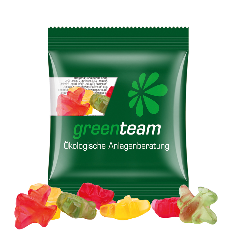 Minitüte 10 g, transparente kompostierbare Folie, Trolli Fruchtgummi Flugzeuge