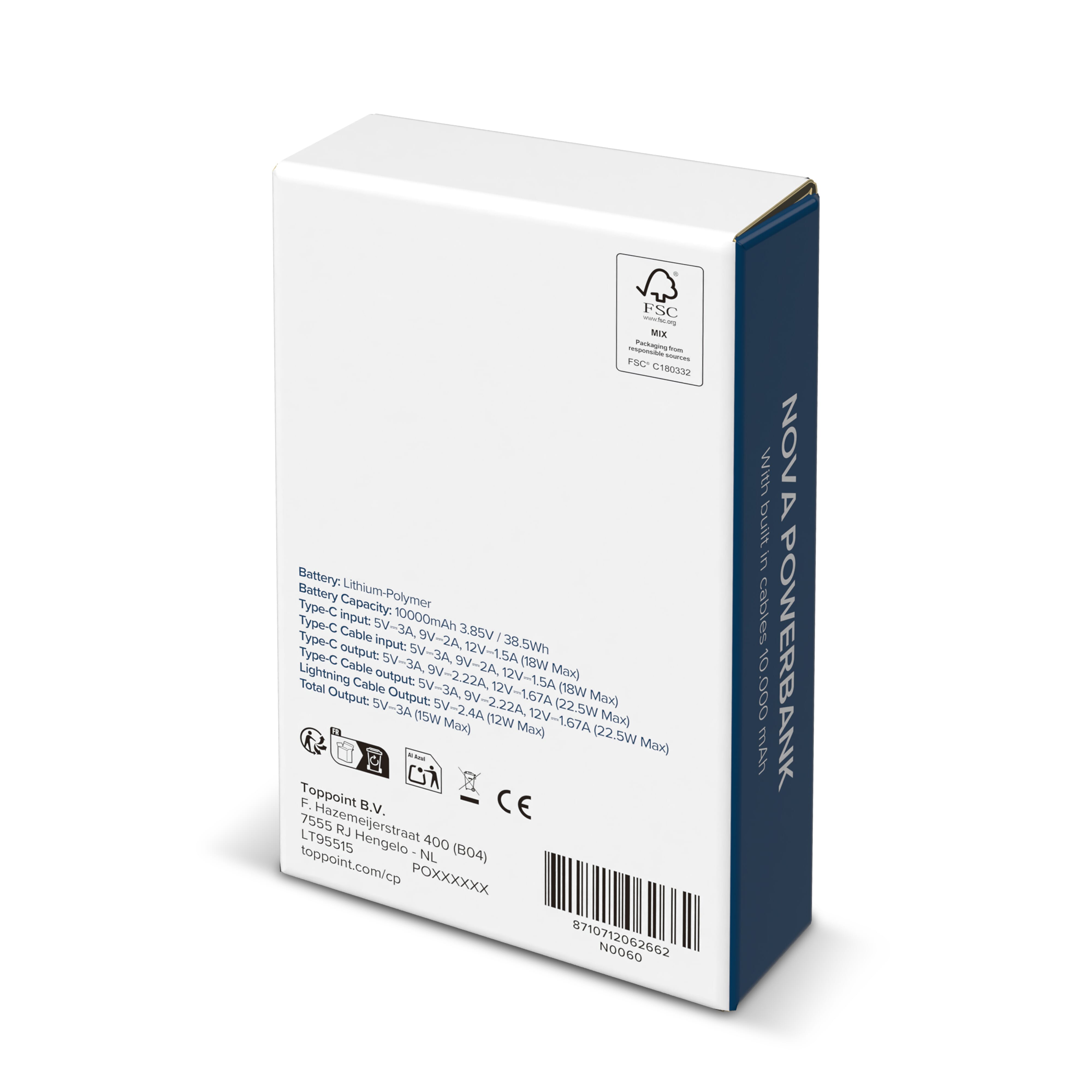 Nova Powerbank 22,5 W Power Delivery mit integrierten Kabeln 10.000 mAh