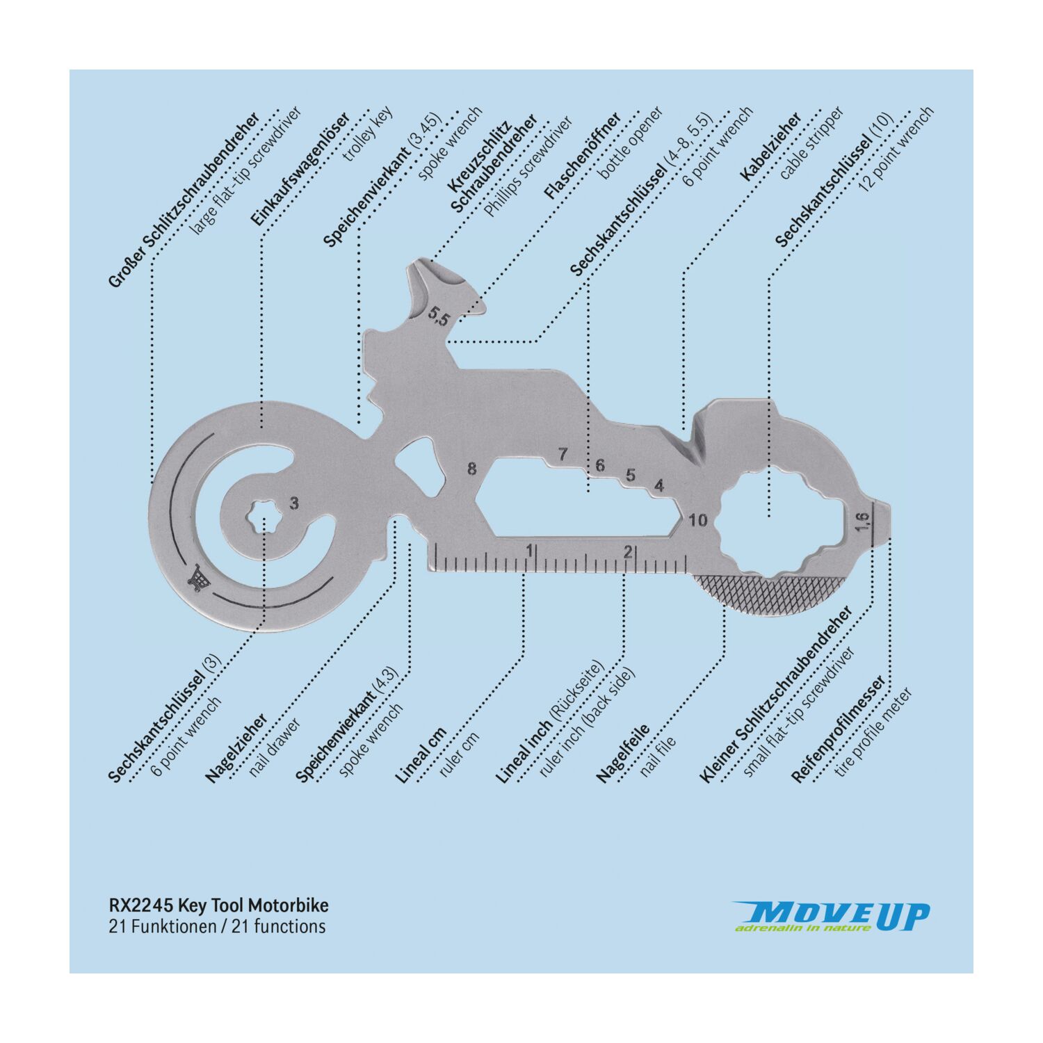 Geschenkartikel: ROMINOX® Key Tool Motorbike / Motorrad (21 Funktionen) im Motiv-Mäppchen Frohe Weihnachten