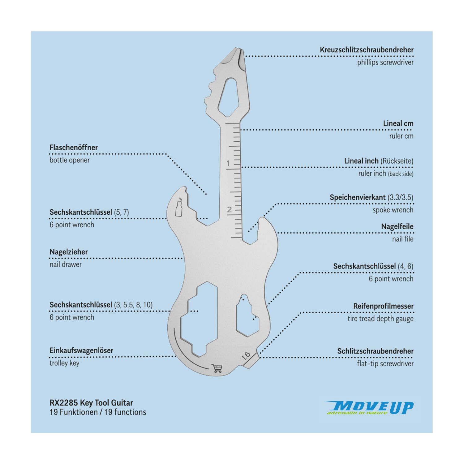 Geschenkartikel: ROMINOX® Key Tool Guitar / Gitarre (19 Funktionen) im Motiv-Mäppchen Frohe Weihnachten