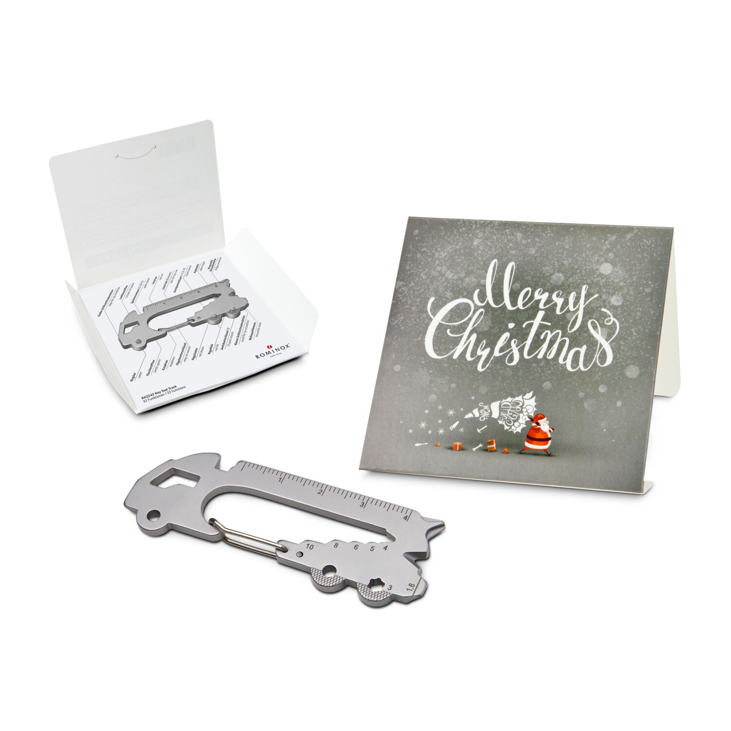 Geschenkartikel: ROMINOX® Key Tool Truck / LKW (22 Funktionen) im Motiv-Mäppchen Merry Christmas