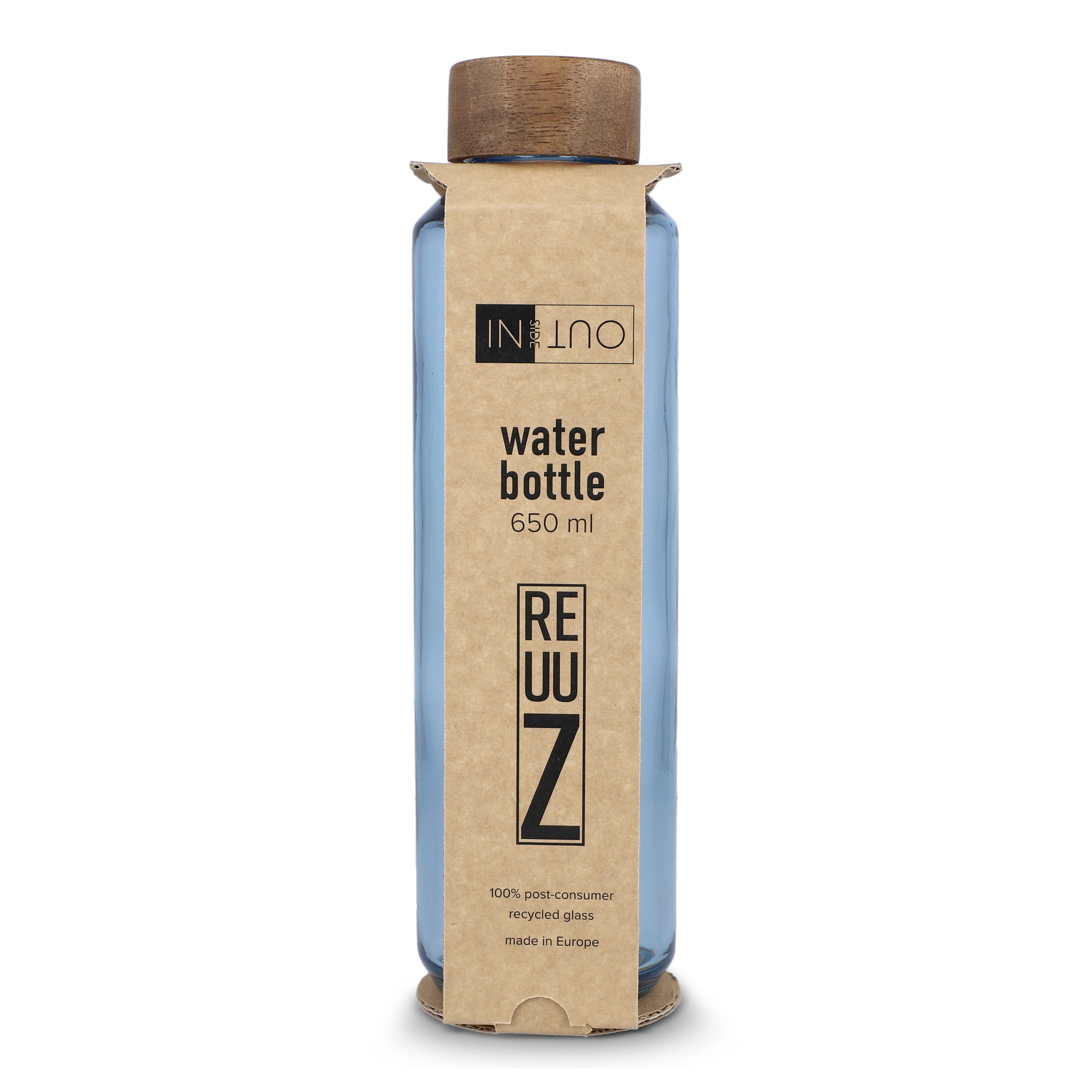 InSideOut Recycelte Glaswasserflasche ReuuZ mit Holzverschluss 650 ml