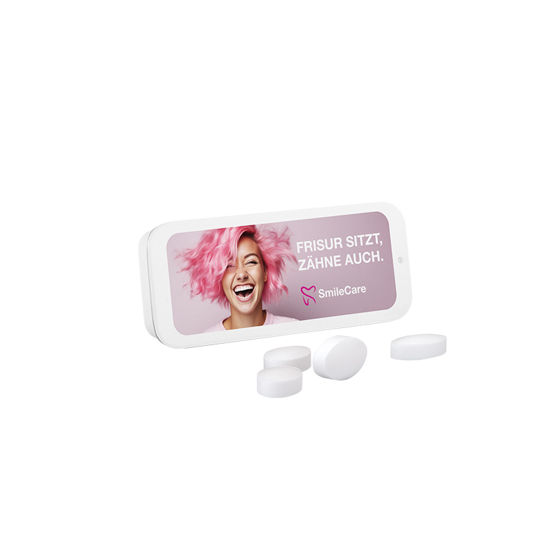 Schiebedeckeldose, weiß, Pfeffi zuckerfreien Pfefferminzpastillen Schiebedeckeldose, weiß, Pfeffi zuckerfreien Pfefferminzpastillen