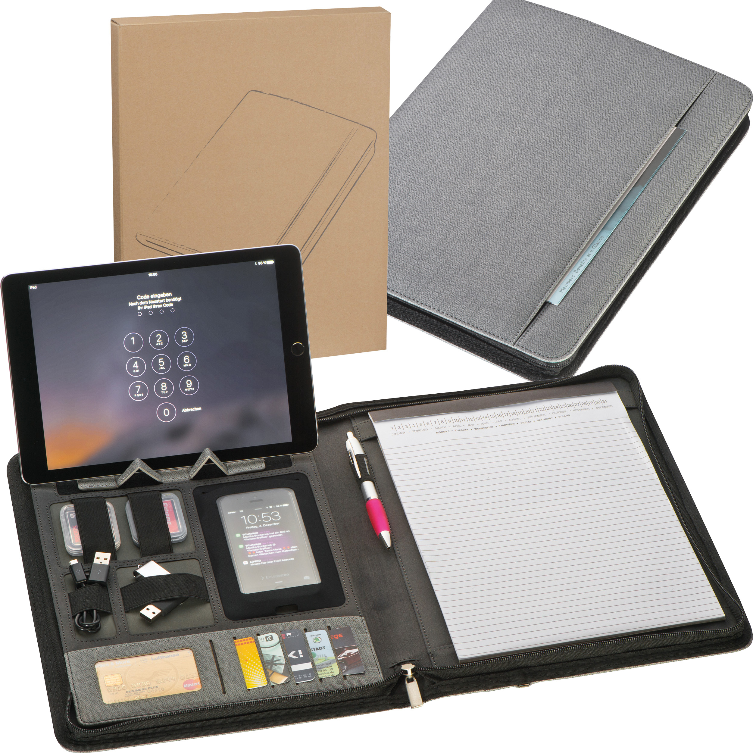 A4 Schreibmappe aus Kunstleder mit integrierter Powerbank A4 Schreibmappe aus Kunstleder mit integrierter Powerbank