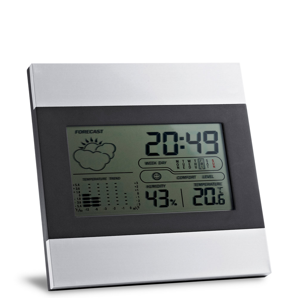 DENE Tischwetterstation mit LCD-Bildschirm aus Aluminium und ABS