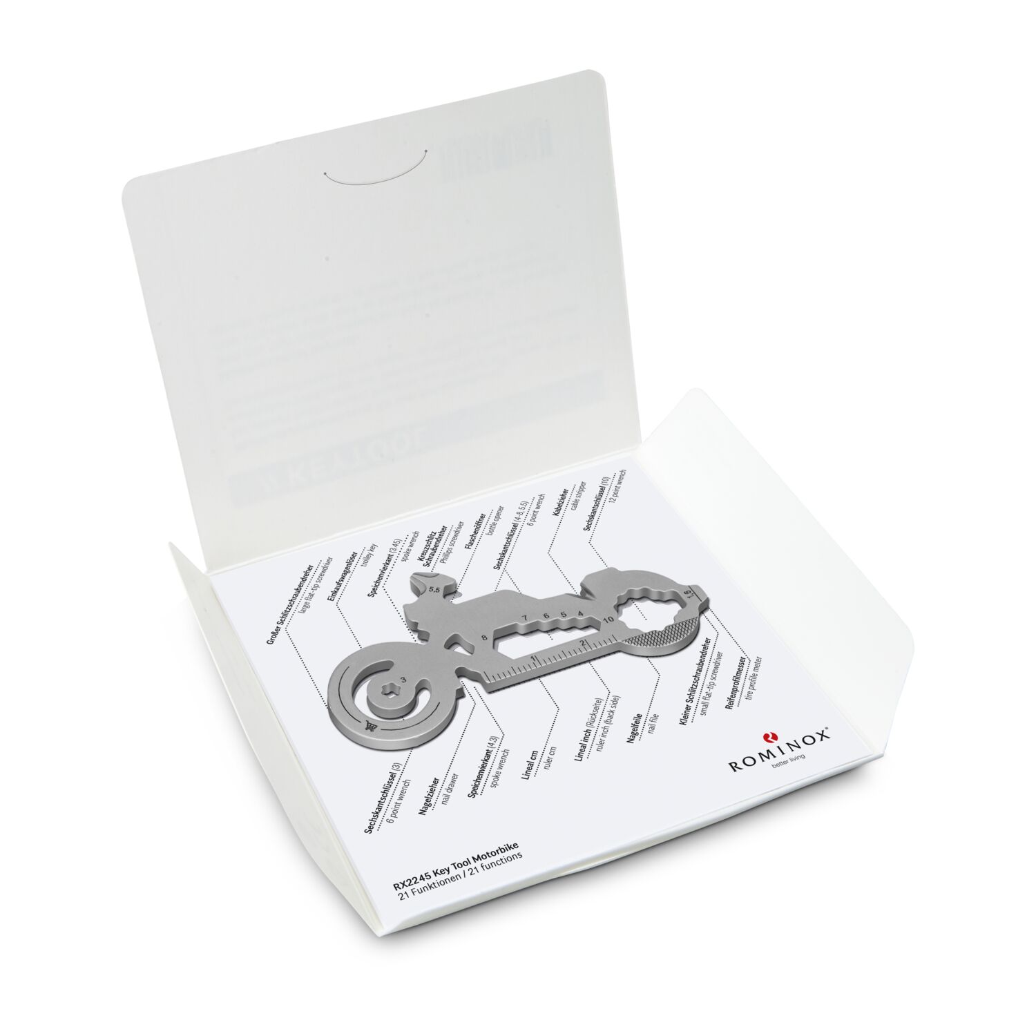 Geschenkartikel: ROMINOX® Key Tool Motorbike / Motorrad (21 Funktionen) im Motiv-Mäppchen Frohe Weihnachten