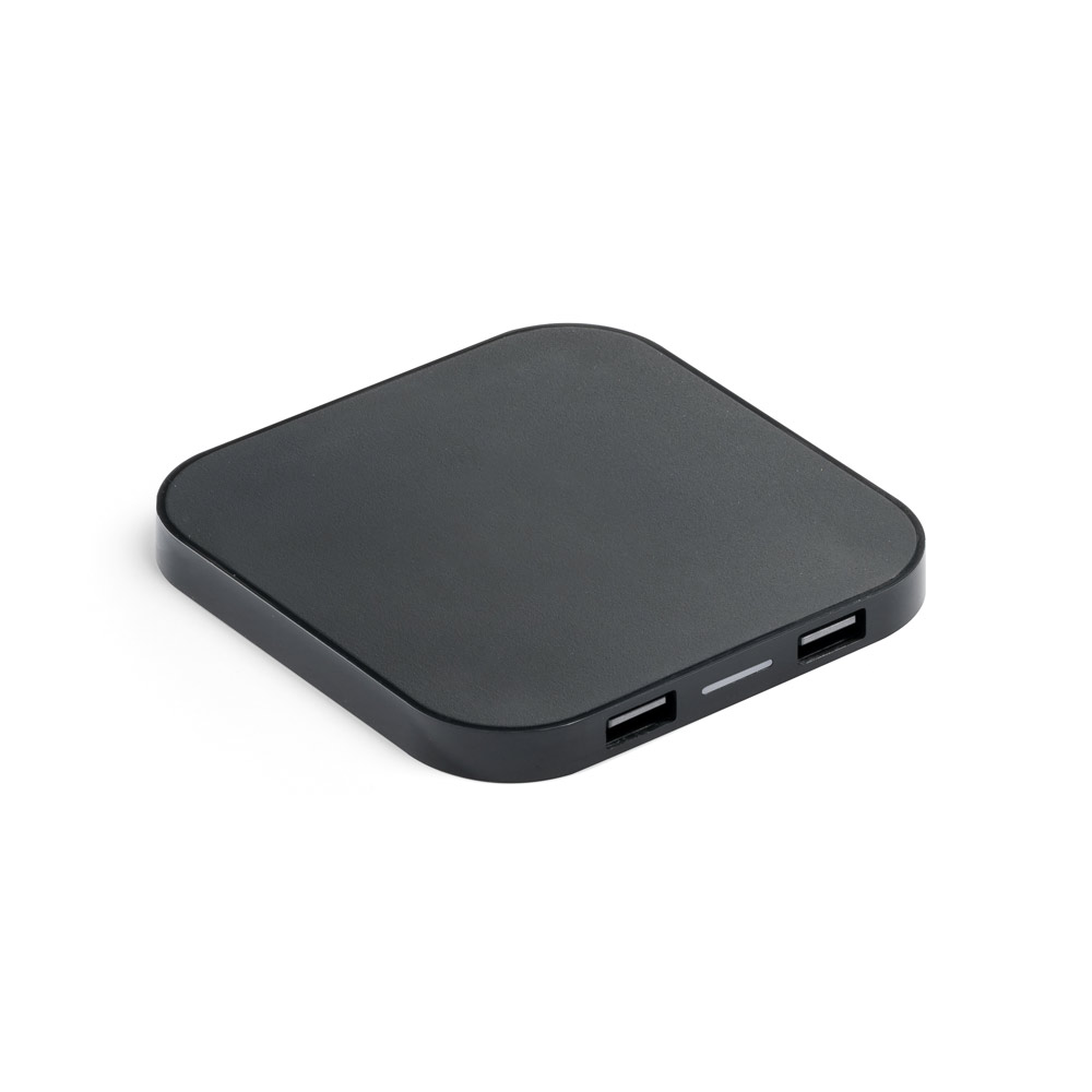 CAROLINE Superschnelles 15W wireless Ladegerät mit HUB 2 USB-A Anschlüssen aus Recyceltes ABS (100% rABS)