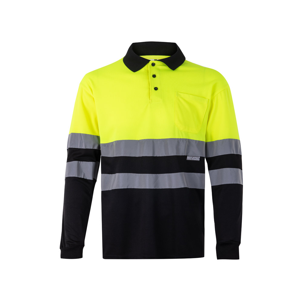 VL VULCAN LARGE Zweifarbiges Poloshirt im Bird-Eye-Design (160g / m²) mit langen Ärmeln, aus Polyester (100%)