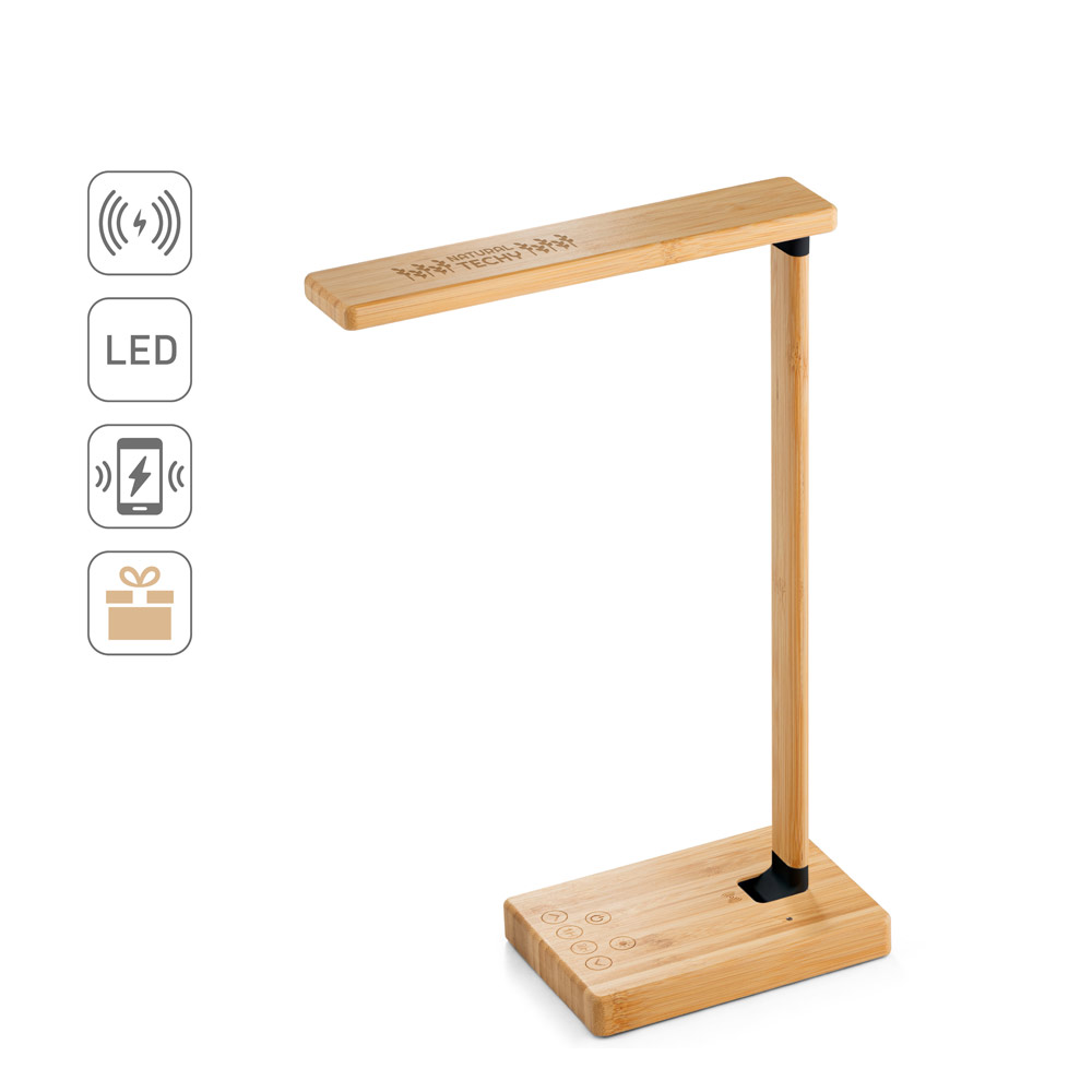 MOREY Klappbare Schreibtischlampe mit superschnellem kabellosem 15W-Ladegerät aus Bambus