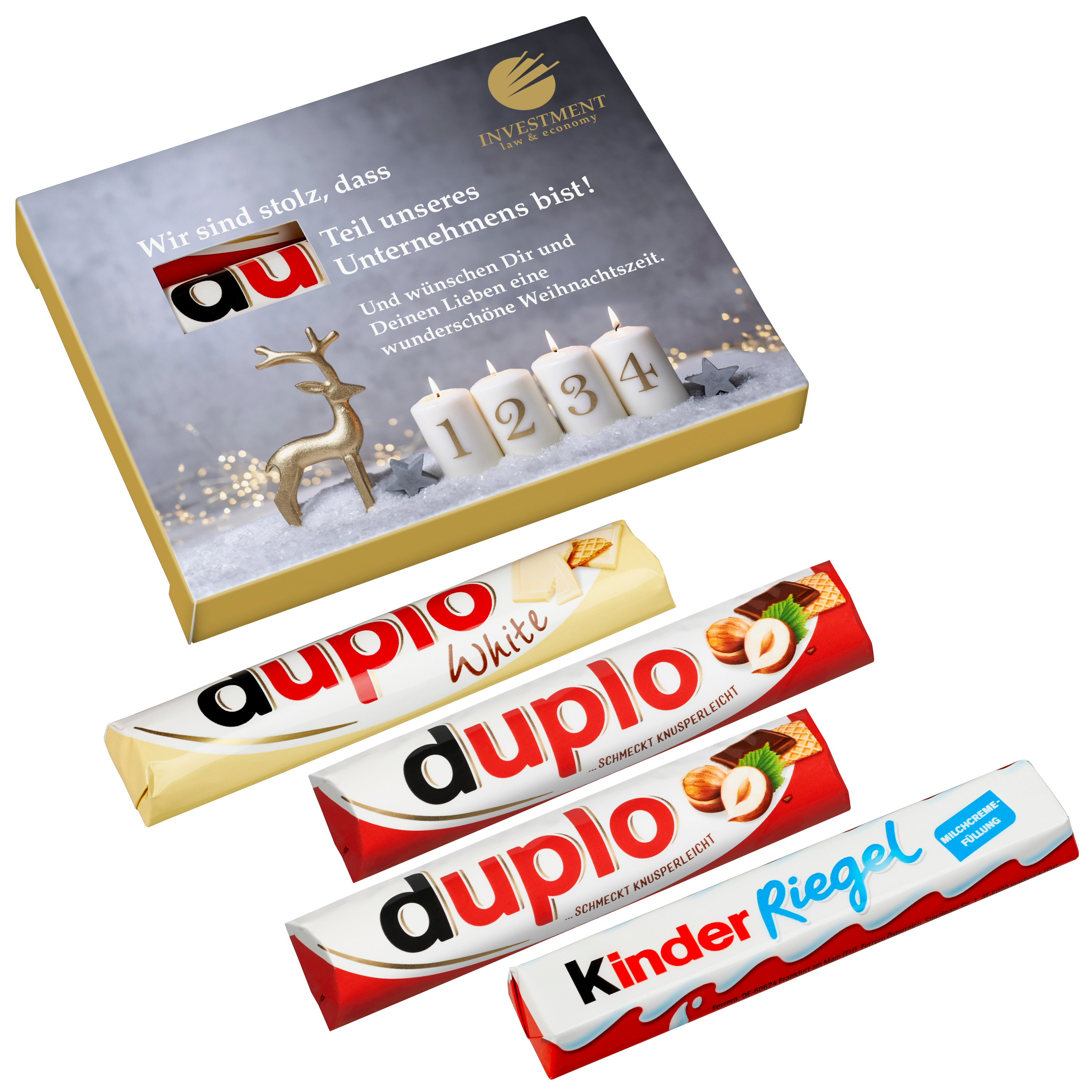 4er "Advent"s-Duplo-Pack (2x Duplo klassisch, 1x Duplo weiß und 1x Kinder Riegel) 4er "Advent"s-Duplo-Pack (2x Duplo klassisch, 1x Duplo weiß und 1x Kinder Riegel)