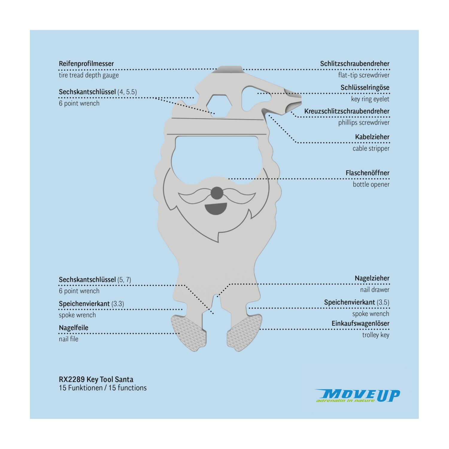 Geschenkartikel: ROMINOX® Key Tool Santa / Weihnachtsmann (16 Funktionen) im Motiv-Mäppchen Frohe Weihnachten