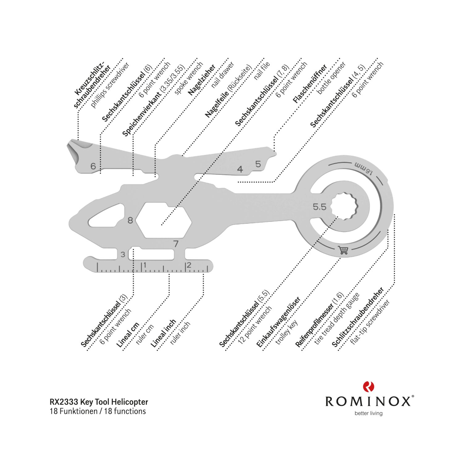 ROMINOX® Key Tool // Helicopter - 18 Funktionen