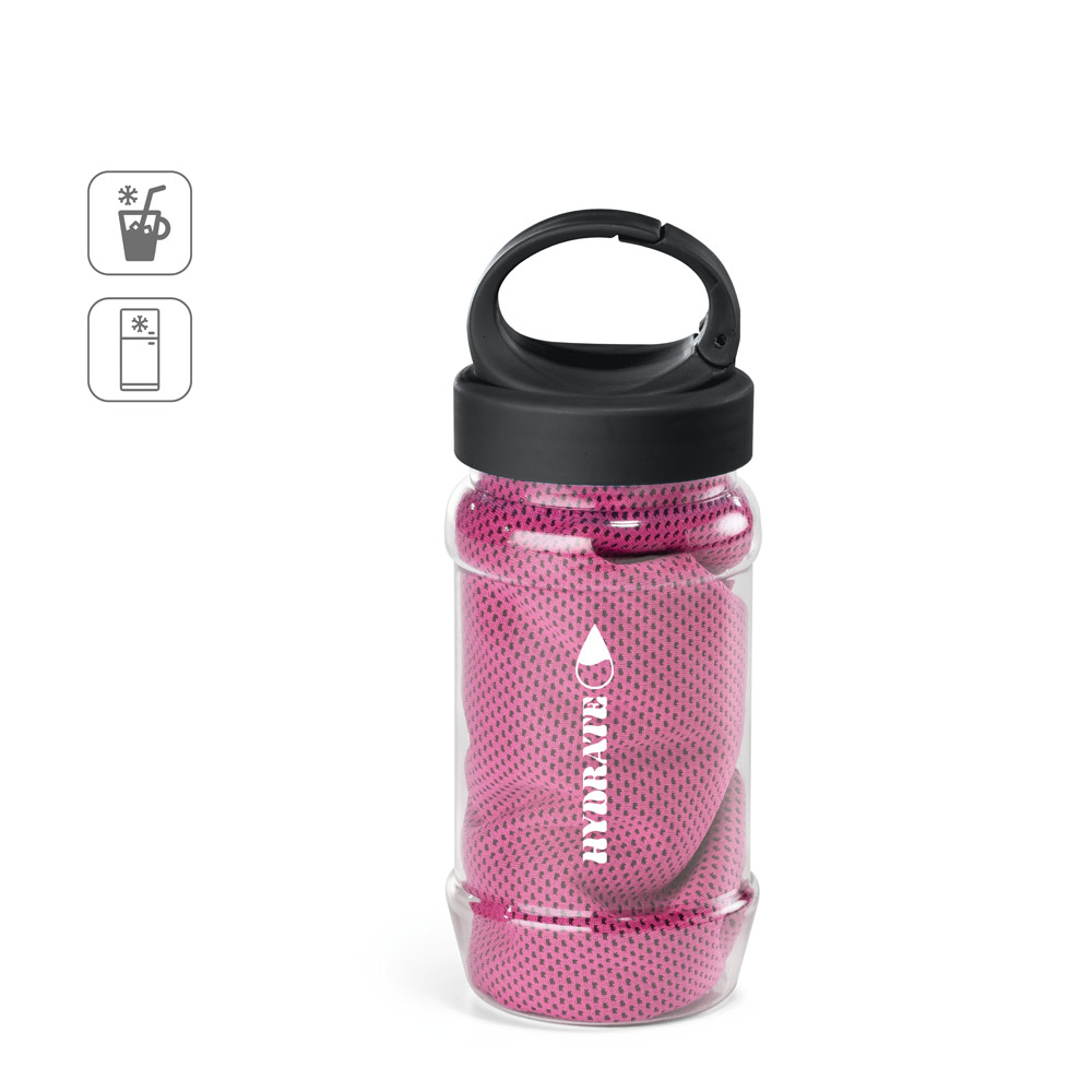 ARTX PLUS Sporthandtuch aus Polyamid und Polyester mit Flasche (440 mL) aus PP und PET und einem integrierten Karabinerhaken am Deckel