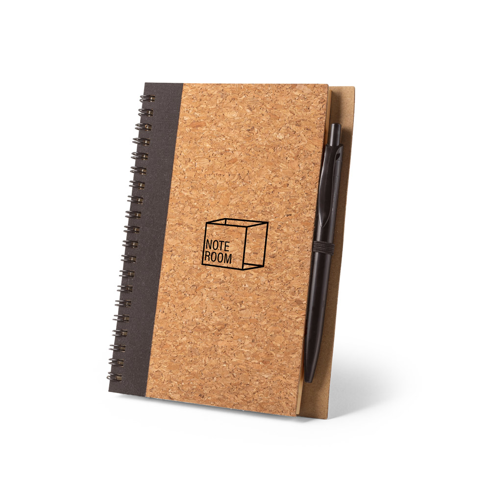 VICENTE B6-Notizbuch aus Kork und Recyceltes Polyester (100% rPET) mit Kugelschreiber
