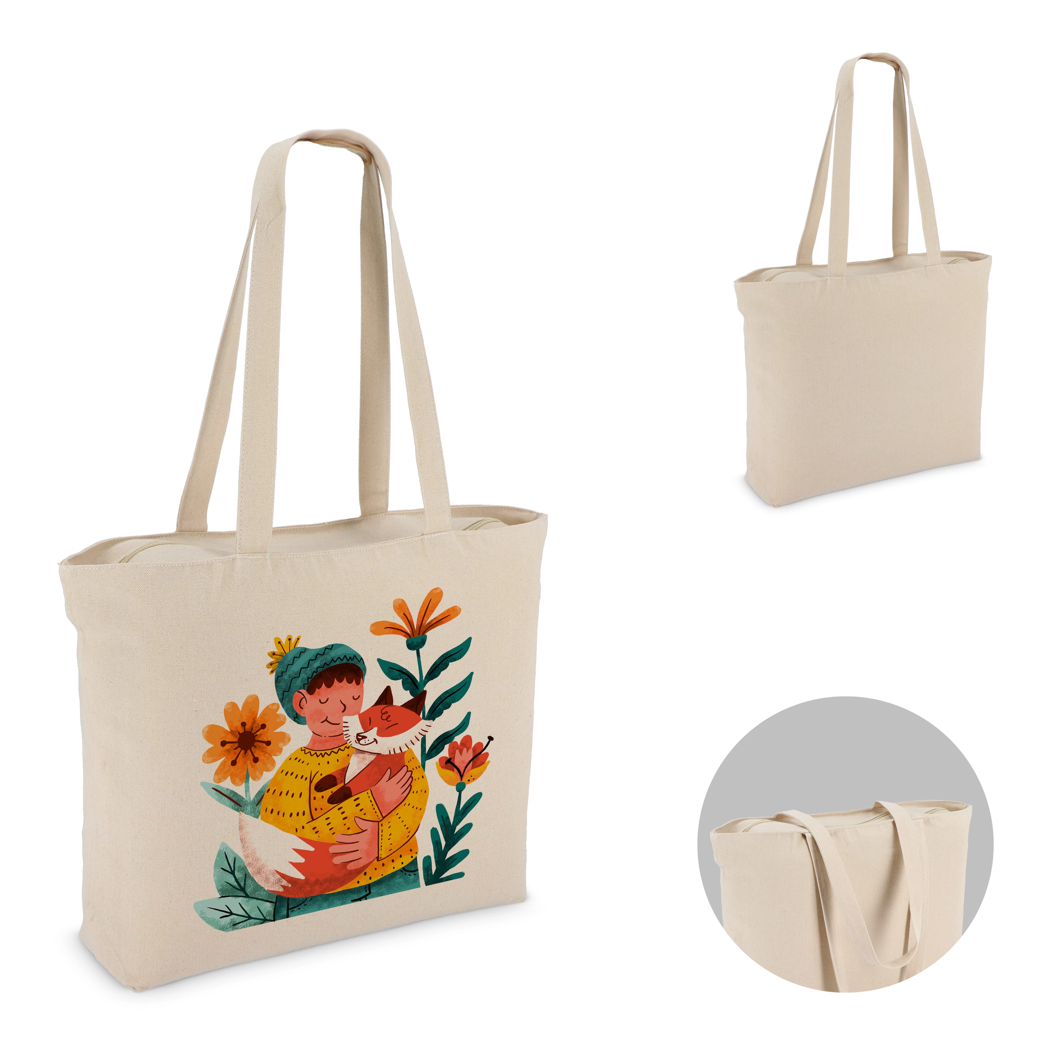 Baumwoll-Tragetasche mit Reißverschluss OEKO-TEX® 47 x 11 x 35cm 320g / m²