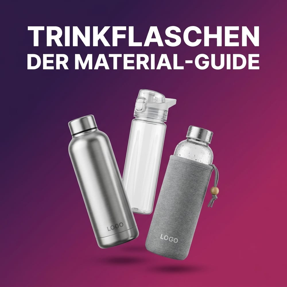 Bedruckte Trinkflaschen als Werbeartikel aus Edelstahl, Tritan und Glas mit neutralem Logo-Druck