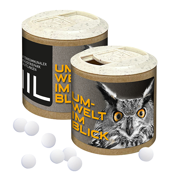 Papier-Werbedose mit Stevia* Pfefferminzpastillen, 72 g Papier-Werbedose mit Stevia* Pfefferminzpastillen, 72 g