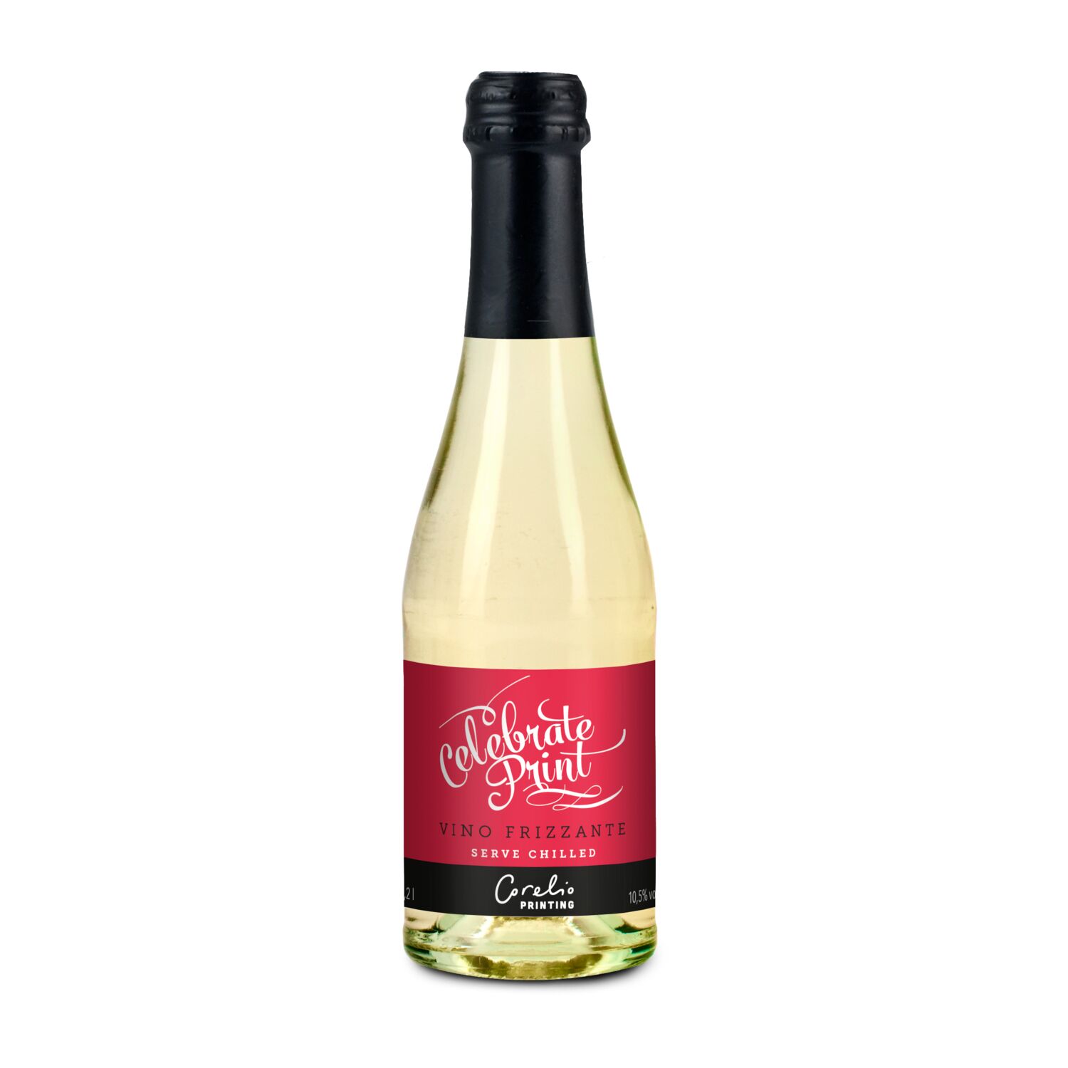 Promo Secco Piccolo - Flasche klar - Kapselfarbe Schwarz, 0,2 l